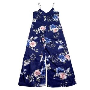 StillWater Floral Wide Leg Jumpsuit Blue Pink Botanical Satin Spaghetti Strap S